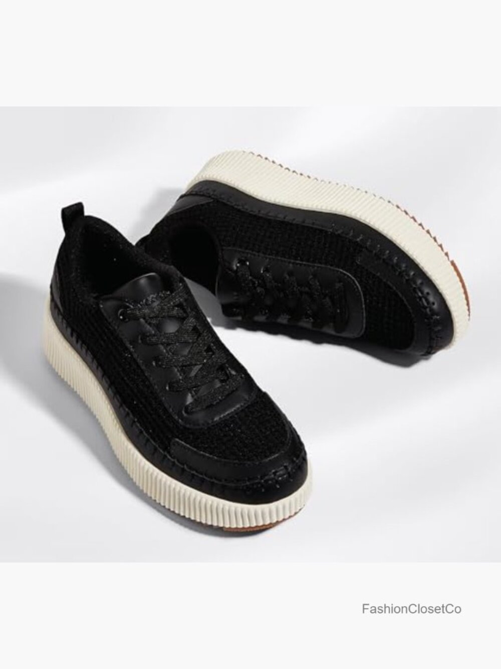 Chunky Platform Sneakers Rhinestone Fashion Casual Walking Shoes Lace-Up - Picture 5 of 7